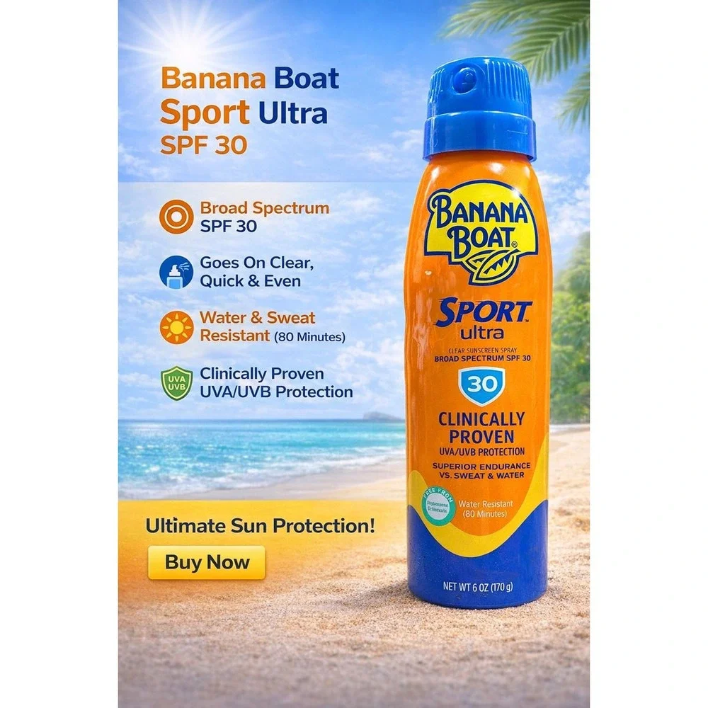 Banana Boat Sport Ultra SPF‎ 30 Clear Sunscreen Spray 6 oz Lot of 2 Exp 08/27